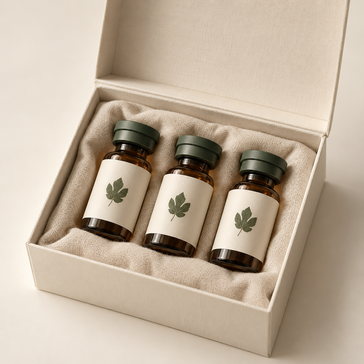 A botanical vial in an elegant gift box.
